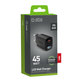 Cestovní adaptér LCD USB-C, GaN, 45 W PD, černá, SBS