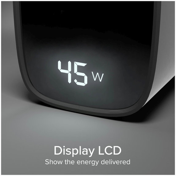 Cestovní adaptér LCD USB-C, GaN, 45 W PD, černá, SBS