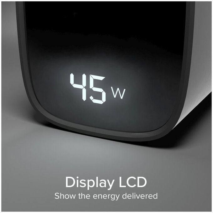 Cestovní adaptér LCD USB-C, GaN, 45 W PD, černá, SBS