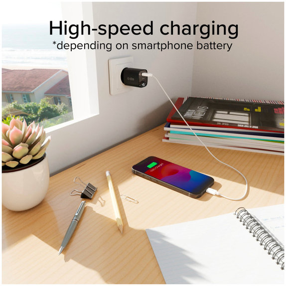 Cestovní adaptér LCD USB-C, GaN, 45 W PD, černá, SBS