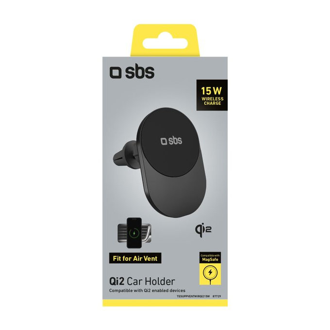 SBS - Držák do auta s bezdrátovým nabíjením, Qi2, 15W, MagSafe, do mřížky, černá