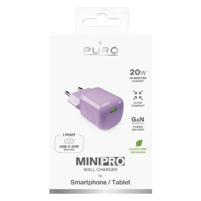 PURO - Nabíjecí Adaptér MiniPro USB-C, GaN, 20W, coraltastic