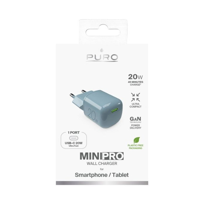 PURO - Nabíjecí Adaptér MiniPro USB-C, GaN, 20W, island mist