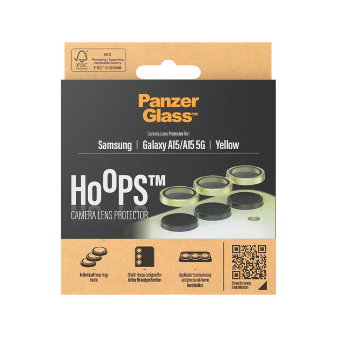 Ochranný kryt objektivu Hoops pro Samsung A15/A15 5G, Žlutá, PanzerGlass