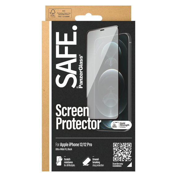 Tvrzené sklo Case Friendly pro iPhone 12 Pro/12, Černá, SAFE by PanzerGlass