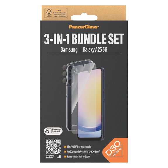 Bundle Hoops + Tvrzené sklo UWF + Hard Case D3O pro Samsung Galaxy A25 5G, Transparentní, PanzerGlass