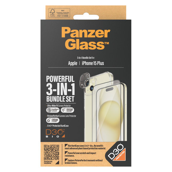 Bundle PicturePerfect + Tvrzené sklo UWF + Hard Case D3O pro iPhone 15 Plus, PanzerGlass