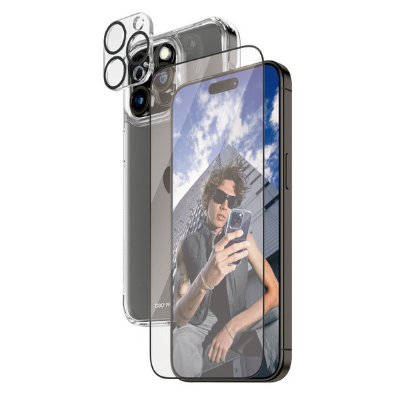 Bundle PicturePerfect + Tvrzené sklo UWF + Hard Case D3O pro iPhone 15 Pro Max, PanzerGlass