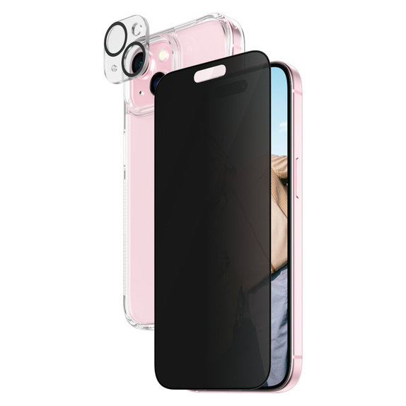 Bundle PicturePerfect + Tvrzené sklo UWF Privacy + Hard Case D3O pro iPhone 15, PanzerGlass