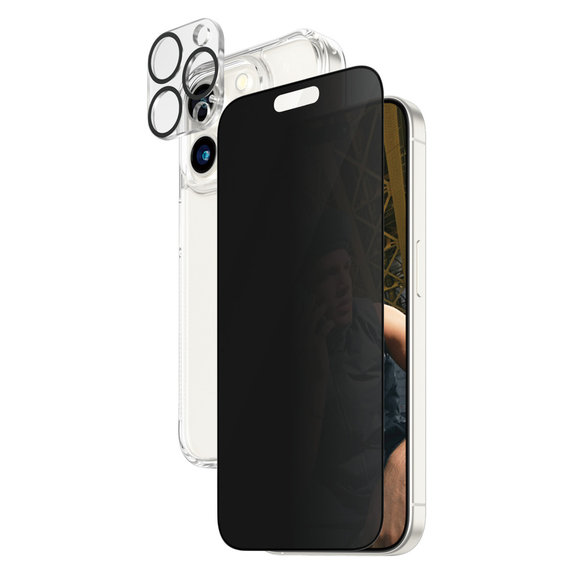 Bundle PicturePerfect + Tvrzené sklo UWF Privacy + Hard Case D3O pro iPhone 15 Pro, PanzerGlass