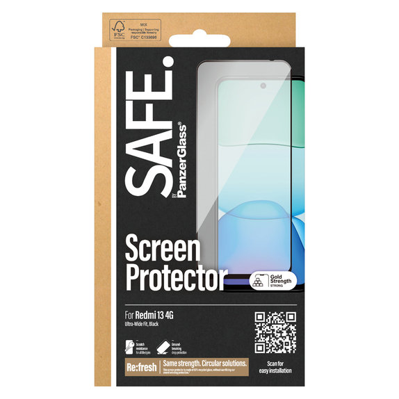 Tvrzené sklo UWF pro Xiaomi Redmi 13 4G, Čierne, SAFE by PanzerGlass