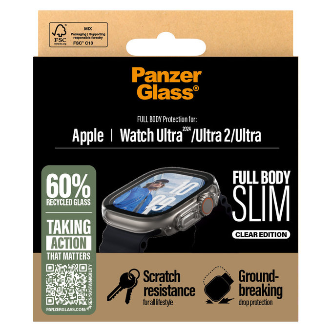 Tvrzené sklo Full Body Slim pro Apple Watch Ultra 2024/Ultra 2/Ultra, Čirá, PanzerGlass