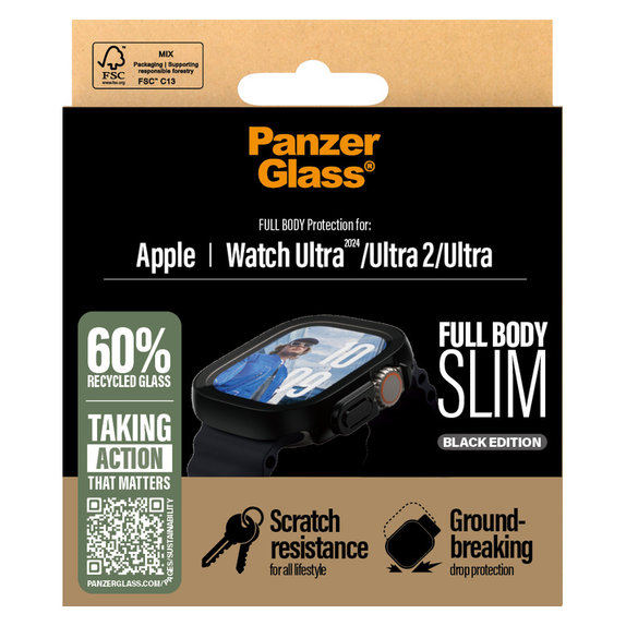 Tvrzené sklo Full Body Slim pro Apple Watch Ultra 2024/Ultra 2/Ultra, Černá, PanzerGlass