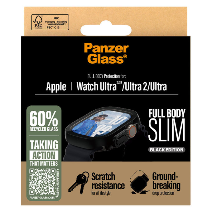 Tvrzené sklo Full Body Slim pro Apple Watch Ultra 2024/Ultra 2/Ultra, Černá, PanzerGlass
