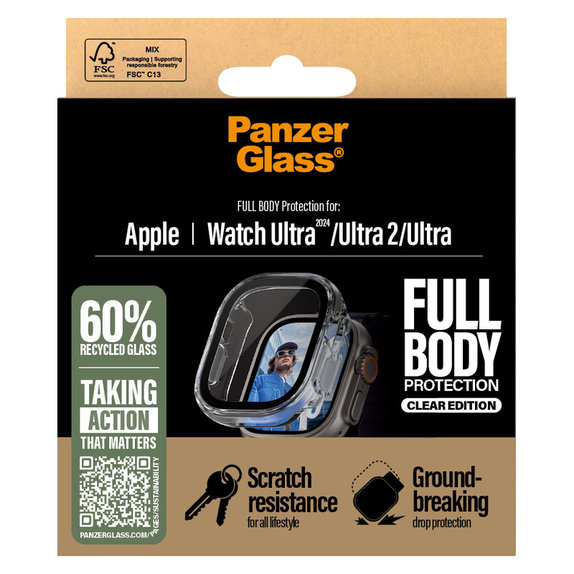 Tvrzené sklo Full Body pro Apple Watch Ultra 2024/Ultra 2/Ultra, Čirá, PanzerGlass