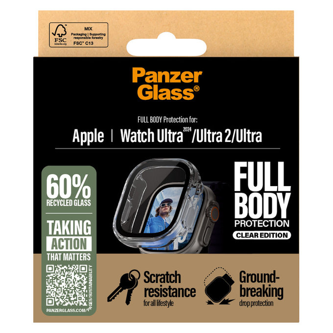 Tvrzené sklo Full Body pro Apple Watch Ultra 2024/Ultra 2/Ultra, Čirá, PanzerGlass