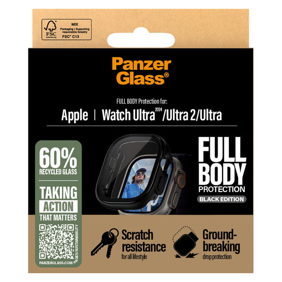 Tvrzené sklo Full Body pro Apple Watch Ultra 2024/Ultra 2/Ultra, Černá, PanzerGlass