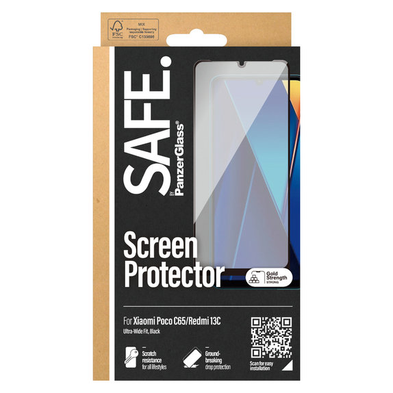 Tvrzené sklo UWF pro Xiaomi Redmi 13C 5G, Černá, SAFE by PanzerGlass