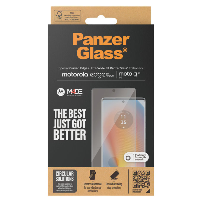 Tvrzené sklo UWF pro Motorola Moto G85 5G/Edge 50 Fusion, Černá, PanzerGlass