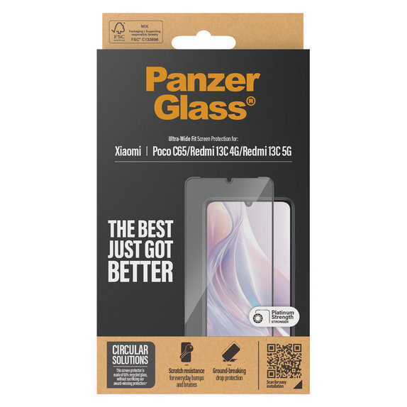 Tvrzené sklo UWF pro Xiaomi Redmi 13C 5G, Černá, PanzerGlass