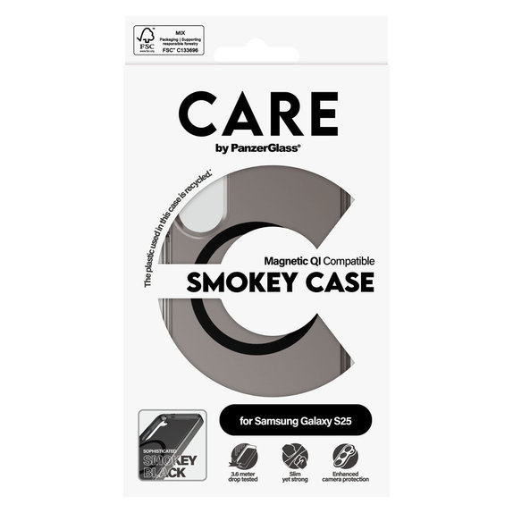 Pouzdro Smokey s černým QI pro Samsung Galaxy S25, Černá, PanzerGlass