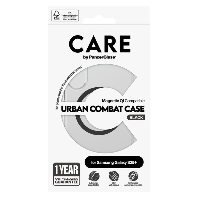 Pouzdro Urban Combat s černým QI pro Samsung Galaxy S25+, Transparentní, PanzerGlass