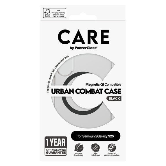 Pouzdro Urban Combat s černým QI pro Samsung Galaxy S25, Transparentní, PanzerGlass