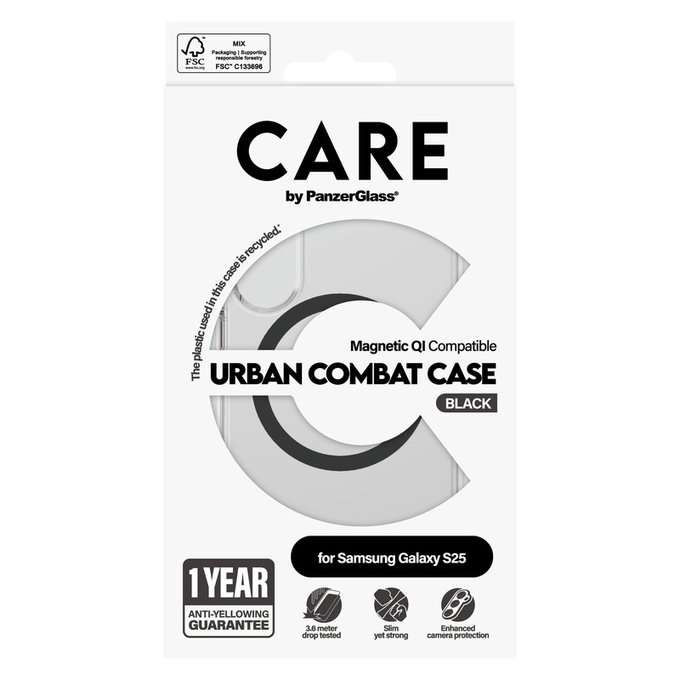 Pouzdro Urban Combat s černým QI pro Samsung Galaxy S25, Transparentní, PanzerGlass