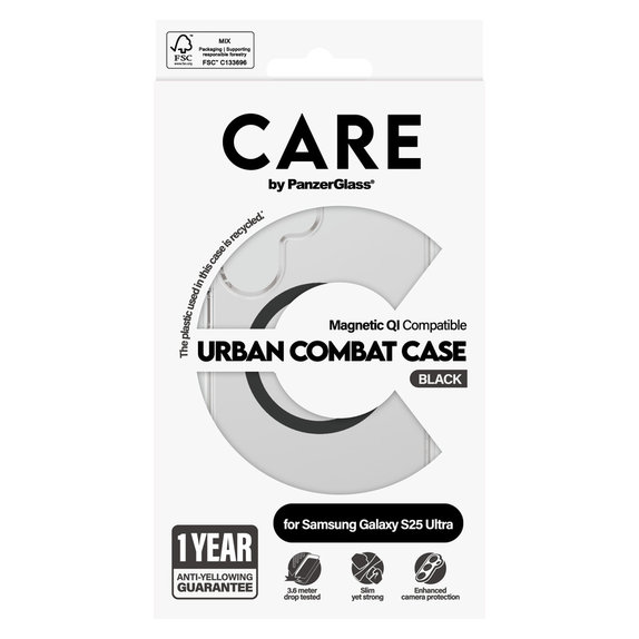 Pouzdro Urban Combat s černým QI pro Samsung Galaxy S25 Ultra, Transparentní, PanzerGlass