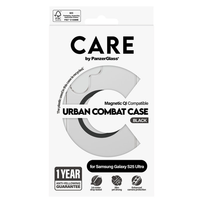 Pouzdro Urban Combat s černým QI pro Samsung Galaxy S25 Ultra, Transparentní, PanzerGlass