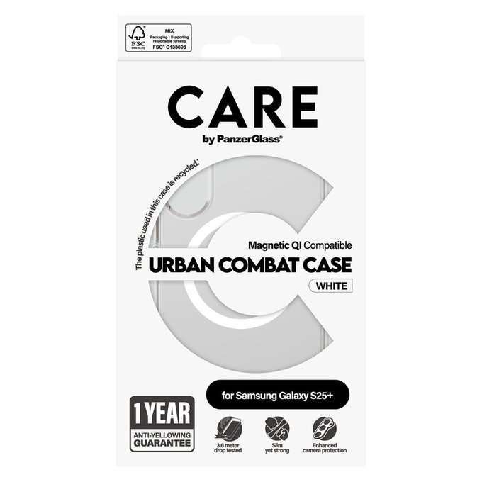 Pouzdro Urban Combat s bílým QI pro Samsung Galaxy S25+, Transparentní, PanzerGlass