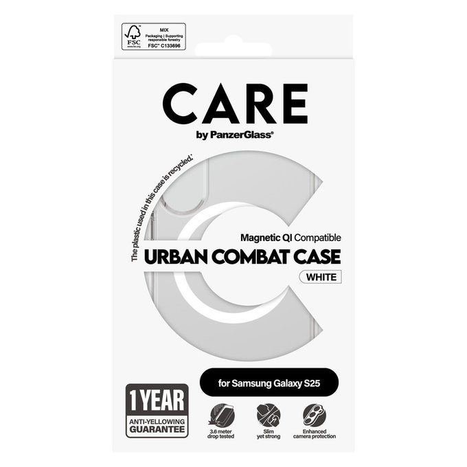 Pouzdro Urban Combat s bílým QI pro Samsung Galaxy S25, Transparentní, PanzerGlass