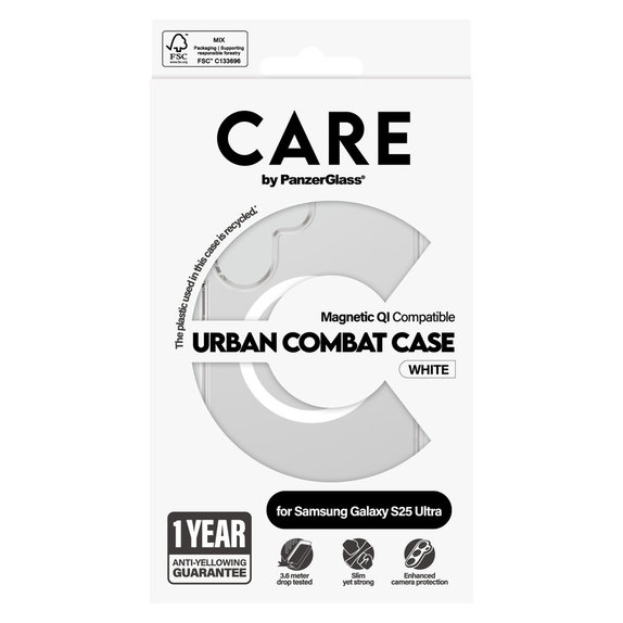 Pouzdro Urban Combat s bílým QI pro Samsung Galaxy S25 Ultra, Transparentní, PanzerGlass