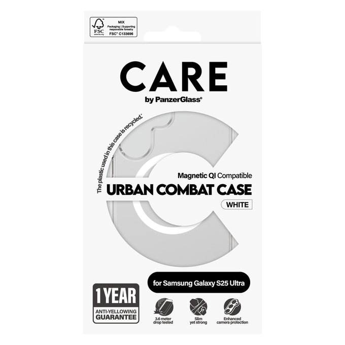 Pouzdro Urban Combat s bílým QI pro Samsung Galaxy S25 Ultra, Transparentní, PanzerGlass