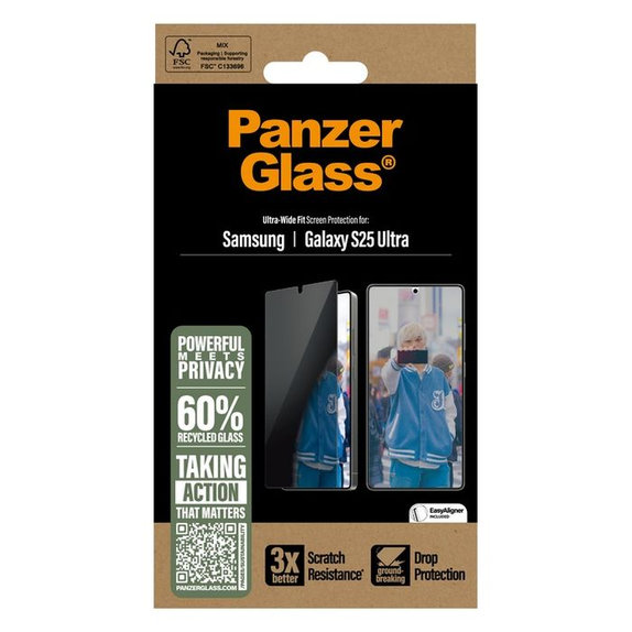 PanzerGlass - Tvrzené Sklo UWF Privacy s aplikátorem pro Samsung Galaxy S25 Ultra, transparentná