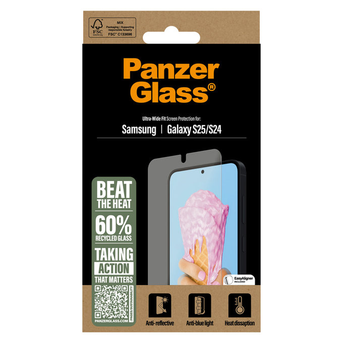 Tvrzené sklo UWF All-in-One s aplikátorem pro Samsung Galaxy S25, Čirá, PanzerGlass