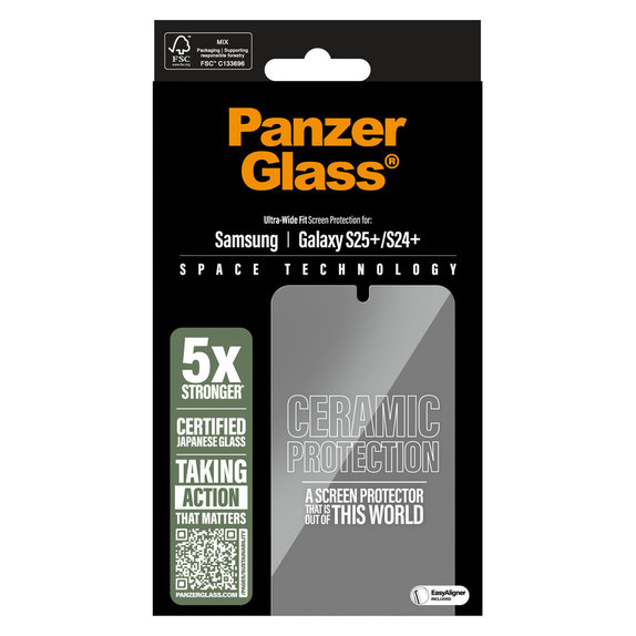 Tvrzené sklo UWF Ceramic s aplikátorem pro Samsung Galaxy S25+, Čirá, PanzerGlass