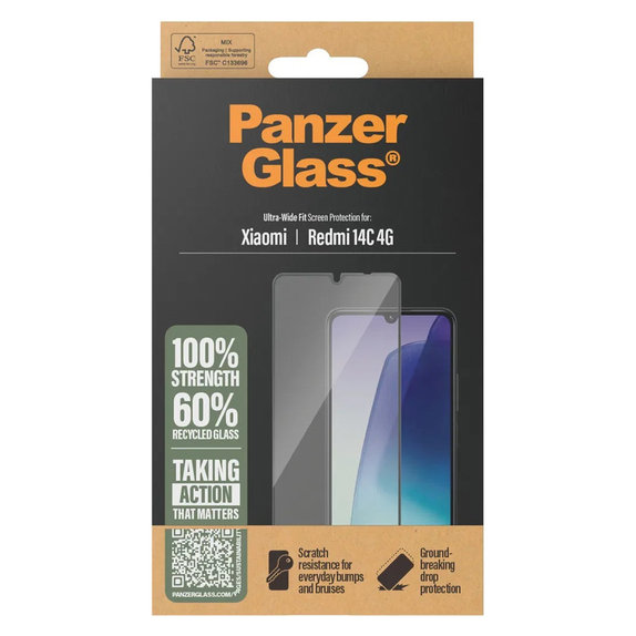 Tvrzené sklo UWF pro Xiaomi Redmi 14C 4G, Čirá, PanzerGlass
