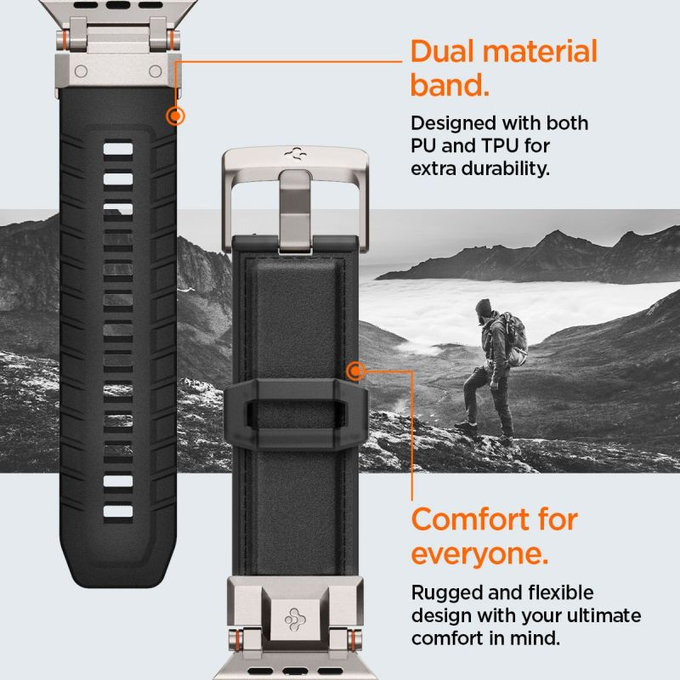 Spigen - Řemínek Durapro Armor PU pro Apple Watch (42, 44, 45, 49mm), černá