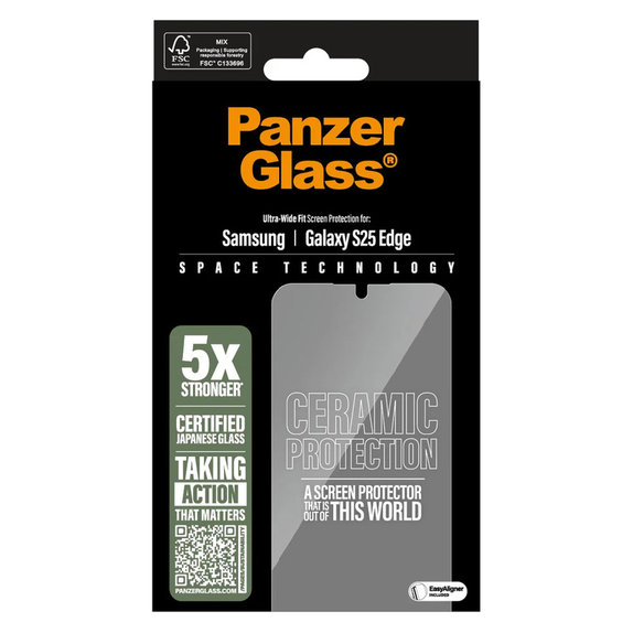 Tvrzené sklo UWF Ceramic s aplikátorem pro Samsung Galaxy S25 Edge, Čirá, PanzerGlass