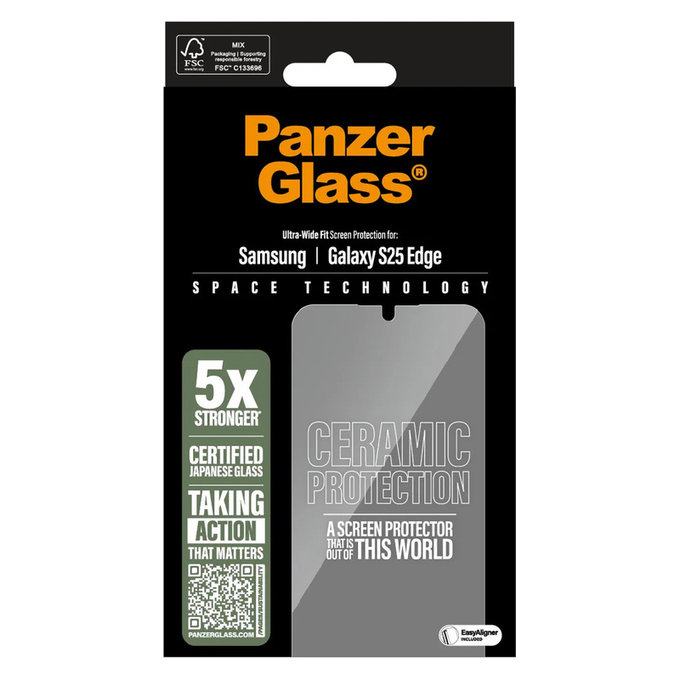 Tvrzené sklo UWF Ceramic s aplikátorem pro Samsung Galaxy S25 Edge, Čirá, PanzerGlass