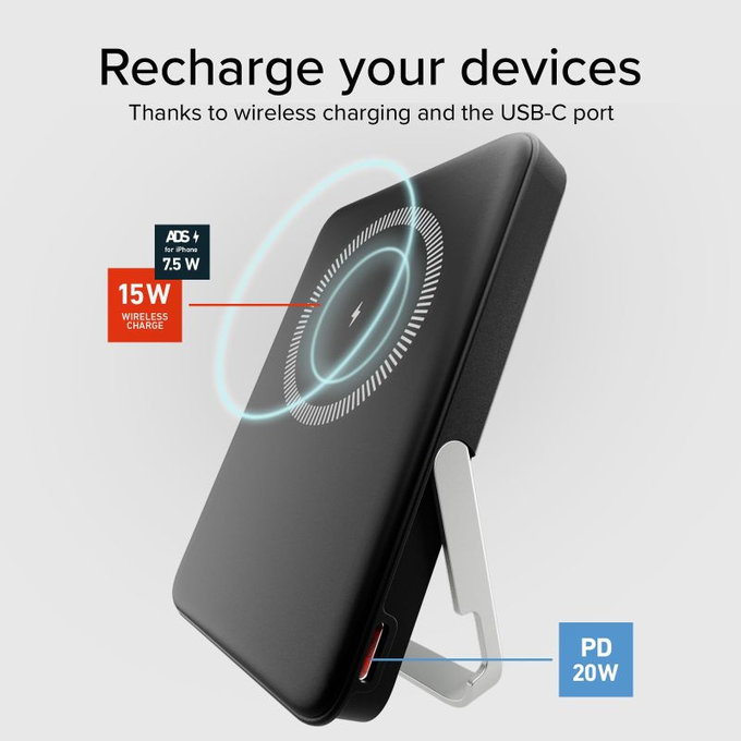 SBS - PowerBank 5000mAh, 20W, Power Delivery, Mag Stand, černá