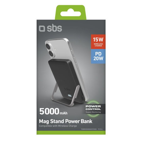 SBS - PowerBank 5000mAh, 20W, Power Delivery, Mag Stand, černá