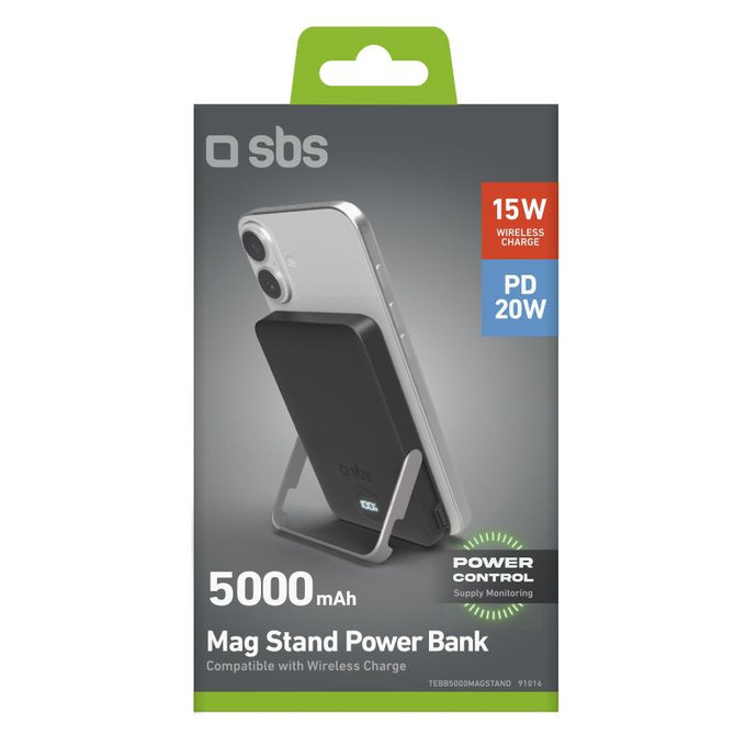 SBS - PowerBank 5000mAh, 20W, Power Delivery, Mag Stand, černá