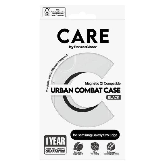 Pouzdro Urban Combat s černým QI pro Samsung Galaxy S25 Edge, Transparentní, PanzerGlass