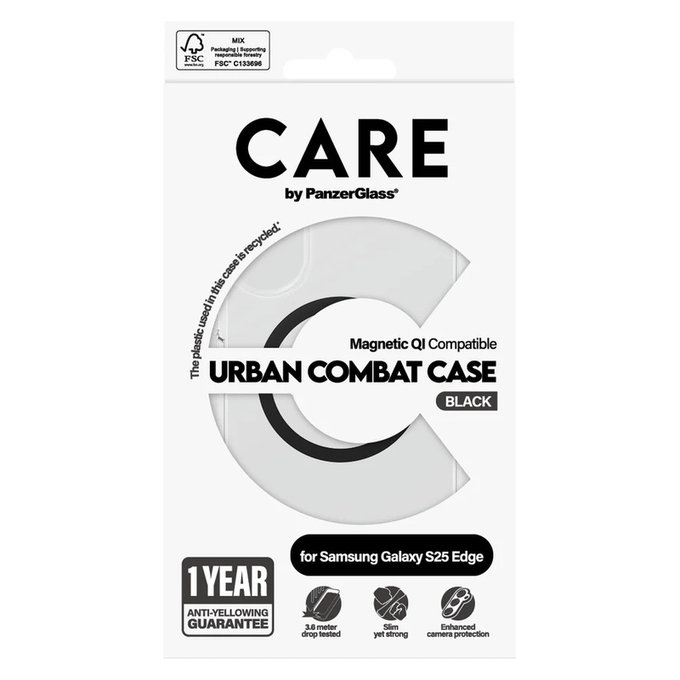 Pouzdro Urban Combat s černým QI pro Samsung Galaxy S25 Edge, Transparentní, PanzerGlass