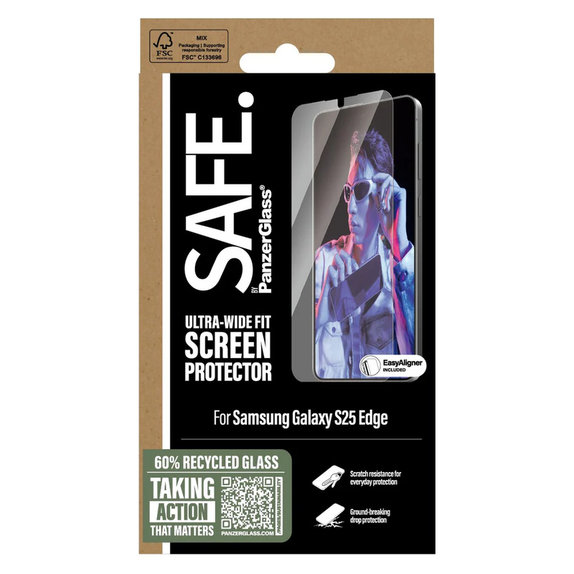 Tvrzené sklo UWF s aplikátorem pro Samsung Galaxy S25 Edge, Čirá, SAFE by PanzerGlass