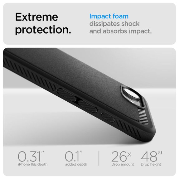 Spigen - Pouzdro Rugged Armor s MagSafe pro iPhone 16e, Matte Black