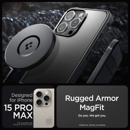 Spigen - Pouzdro Rugged Armor s MagSafe pro iPhone 15 Pro Max, Matte Black