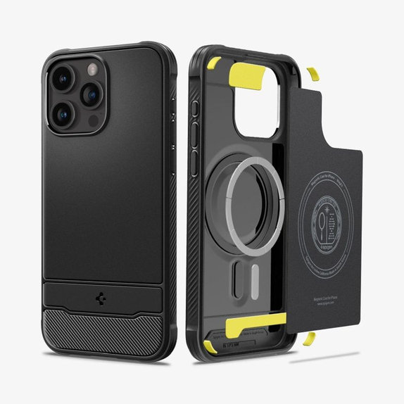 Spigen - Pouzdro Rugged Armor s MagSafe pro iPhone 15 Pro, Matte Black